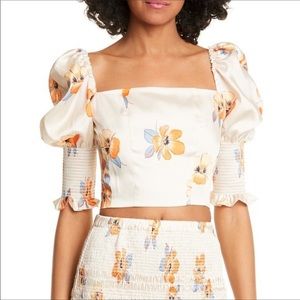 NICHOLAS Floral Puff Sleeve Blouse in Cream and Orange